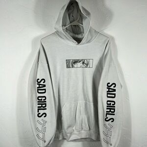 🔥🔥 SAD GIRLS Anime Animebae Ocean Eyes White Hoodie Sweatshirt Sz XL - EUC